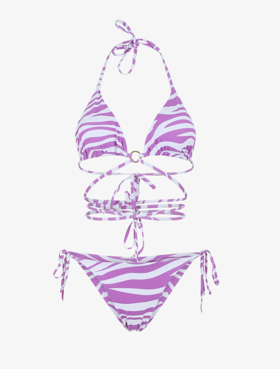 Bikini triangle à nouer imprimé zebré - Mauve - 1