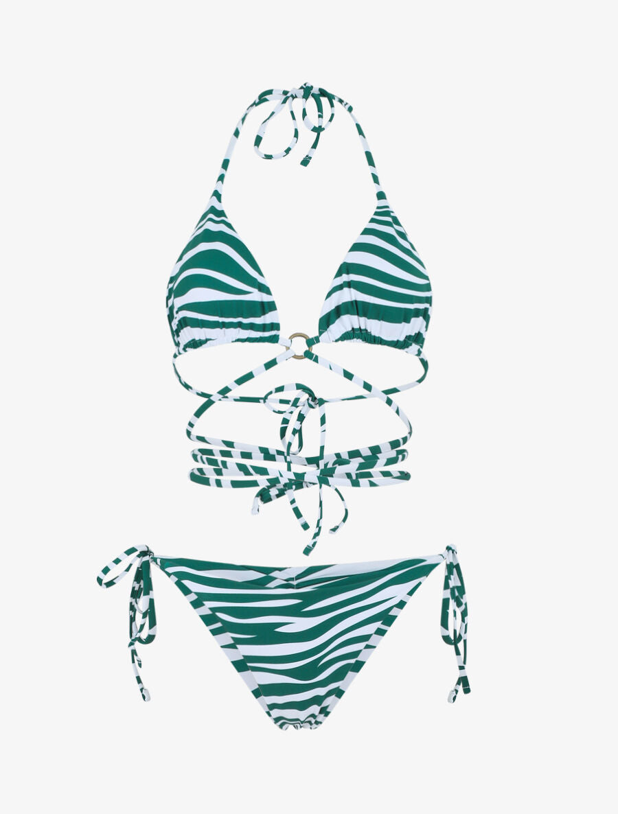 Bikini triangle à nouer imprimé zebré - Vert - 1