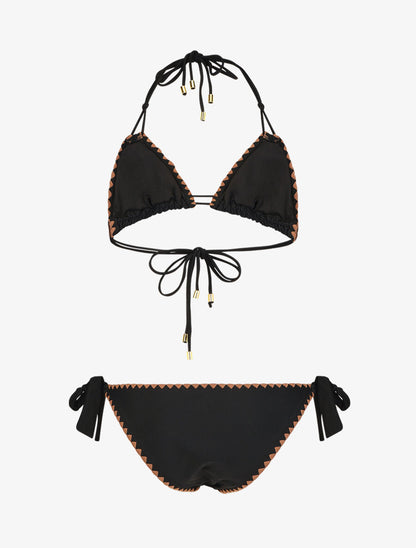 Bikini triangle uni à détail coquillages - Noir - 4