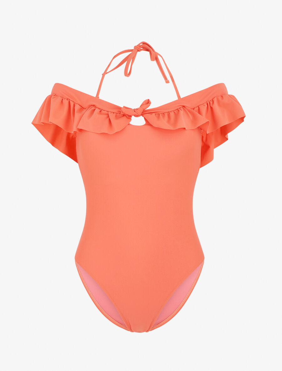 Maillot de bain 1 pièce à volants - Corail - 4