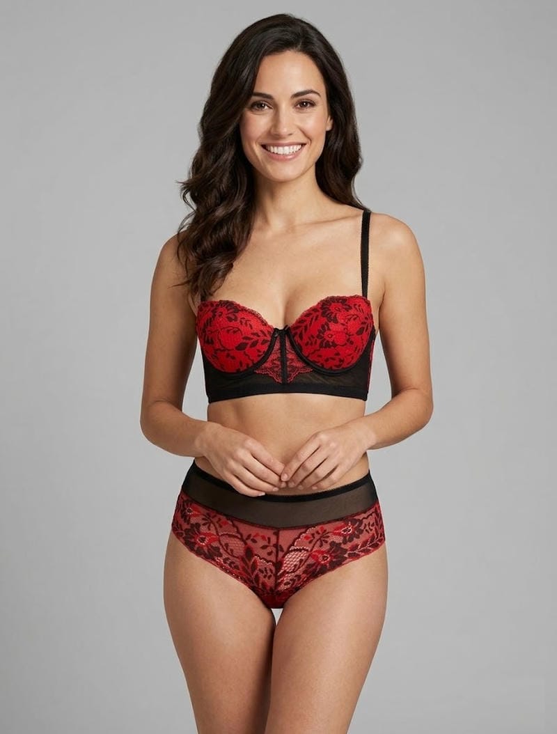 Ensemble push dentelle et shorty - Rouge