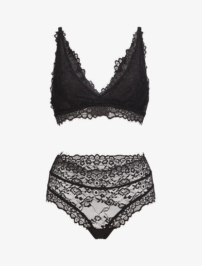 Ensemble soutien-gorge triangle et string en dentelle - Noir - 1