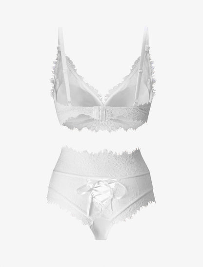 Ensemble soutien-gorge triangle et string en dentelle - Blanc - 2