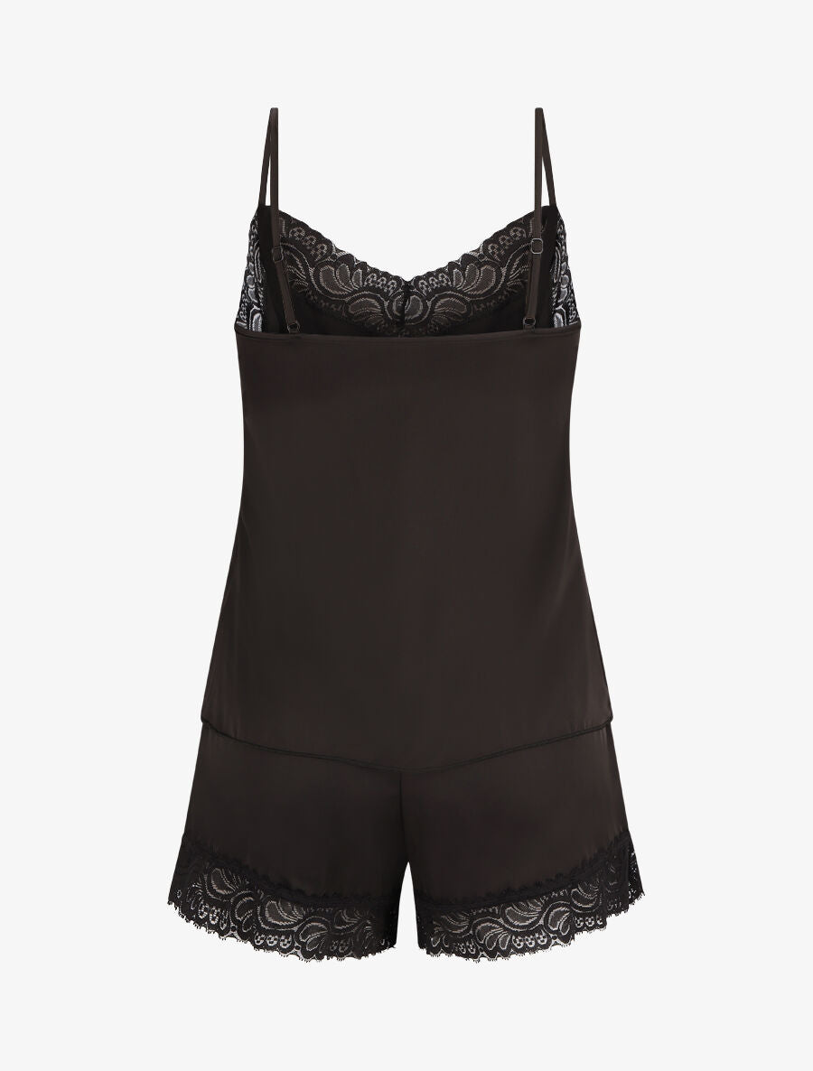 Ensemble caraco et short de pyjama satiné - Noir - 2