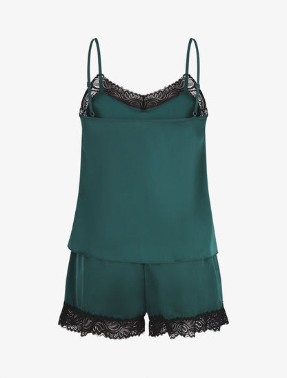 Ensemble caraco et short de pyjama satiné - Vert sapin - 2