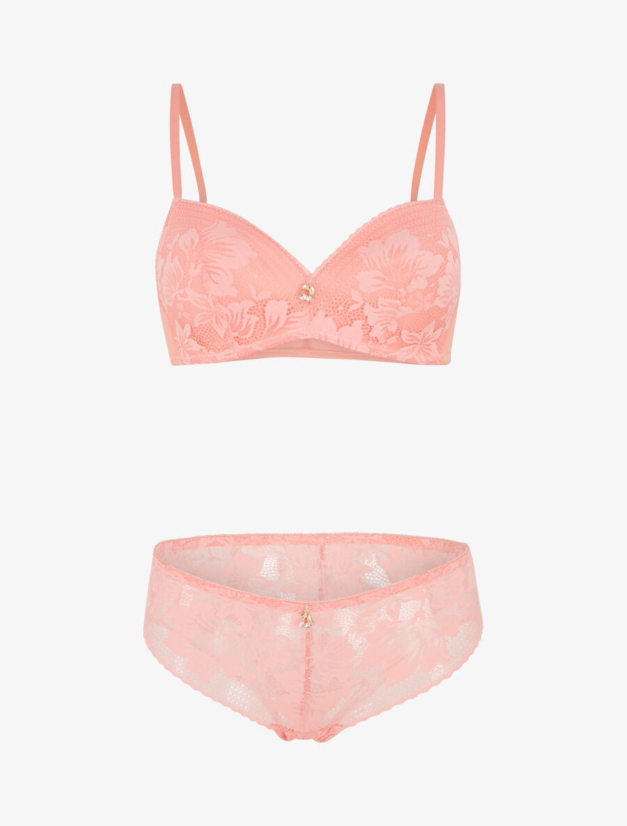 Ensemble lingerie en dentelle - Corail - 4
