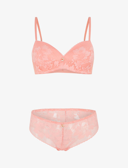 Ensemble lingerie en dentelle - Corail - 4