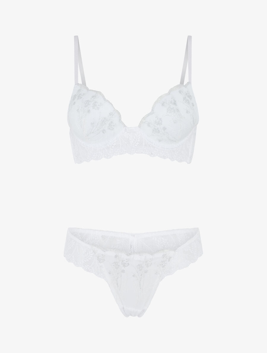 Ensemble soutien-gorge et tanga en dentelle irisée - Blanc - 4