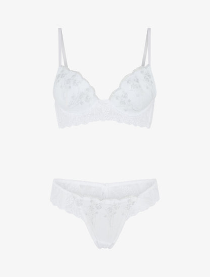 Ensemble soutien-gorge et tanga en dentelle irisée - Blanc - 4