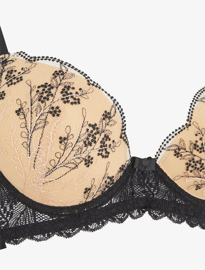 Ensemble soutien-gorge et tanga en dentelle irisée - Noir/beige - 3