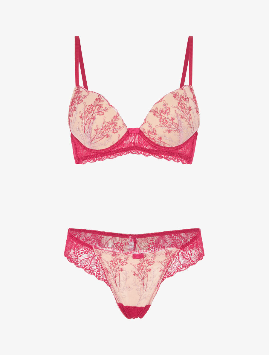 Ensemble soutien-gorge et tanga en dentelle irisée - Fuchsia - 1