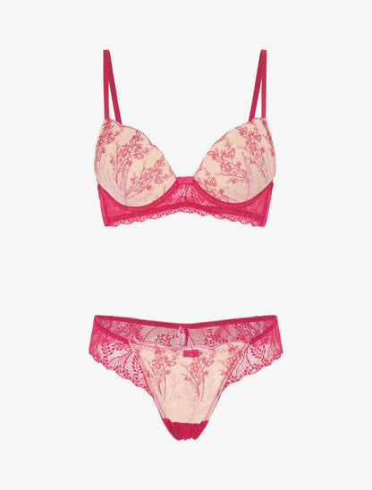 Ensemble soutien-gorge et tanga en dentelle irisée - Fuchsia - 1