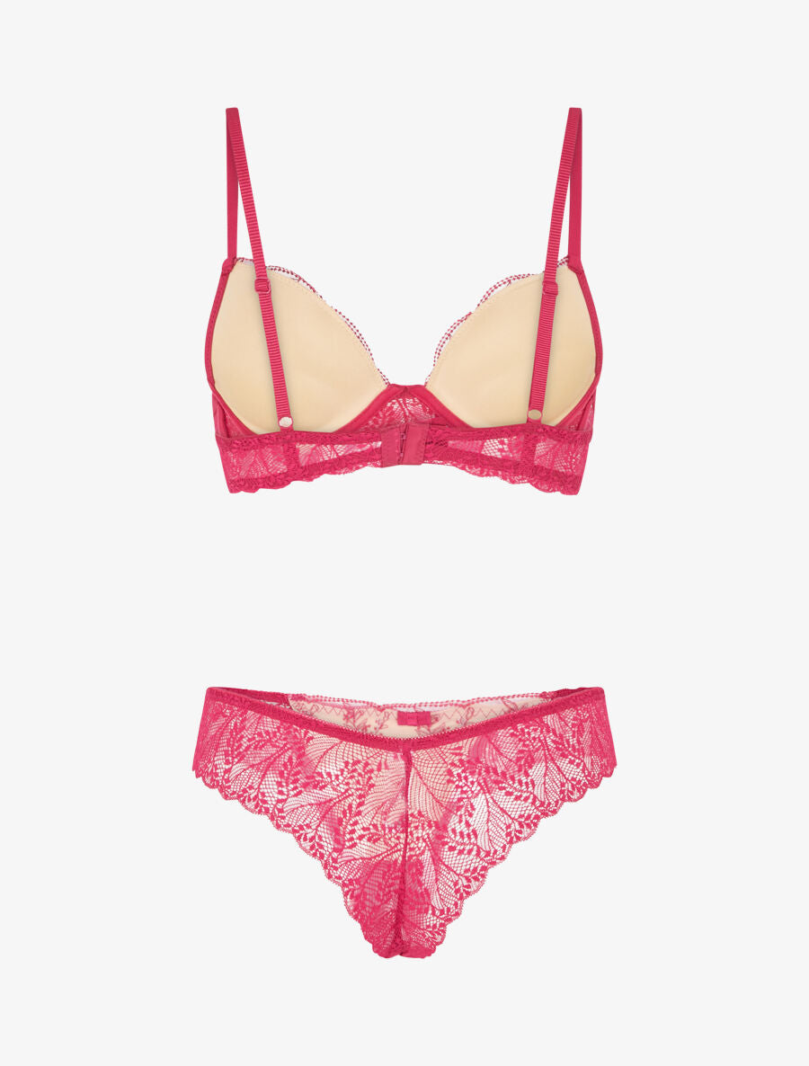 Ensemble soutien-gorge et tanga en dentelle irisée - Fuchsia - 2