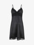 Nuisette unie à dentelle effet satiné - Noir - 4