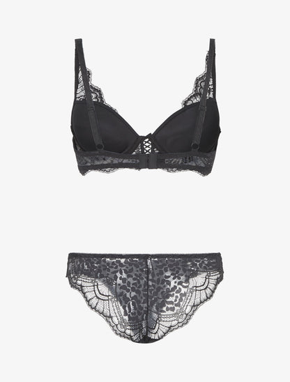 Ensemble soutien-gorge push-up et culotte en dentelle - Noir - 2
