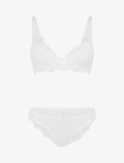 Ensemble soutien-gorge push-up et culotte en dentelle - Blanc - 1