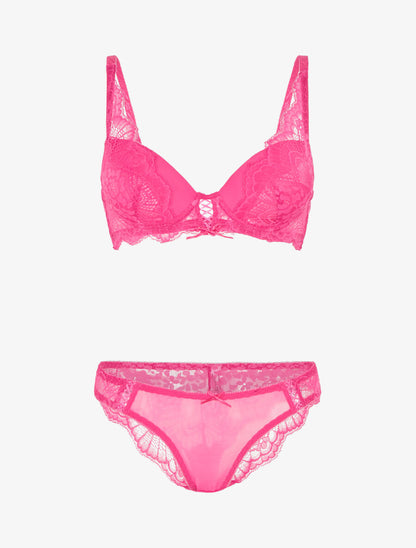 Ensemble soutien-gorge push-up et culotte en dentelle - Fuchsia - 1