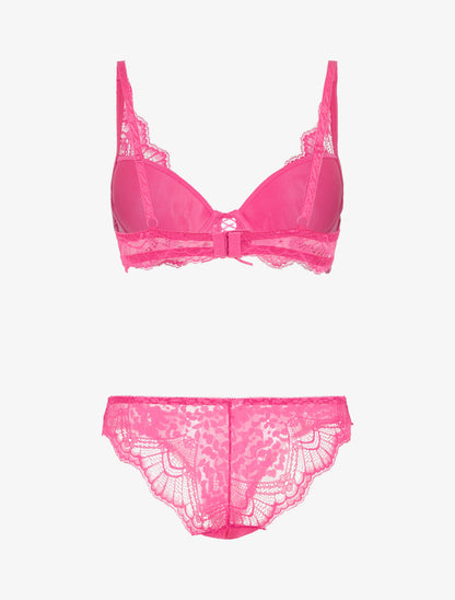 Ensemble soutien-gorge push-up et culotte en dentelle - Fuchsia - 2