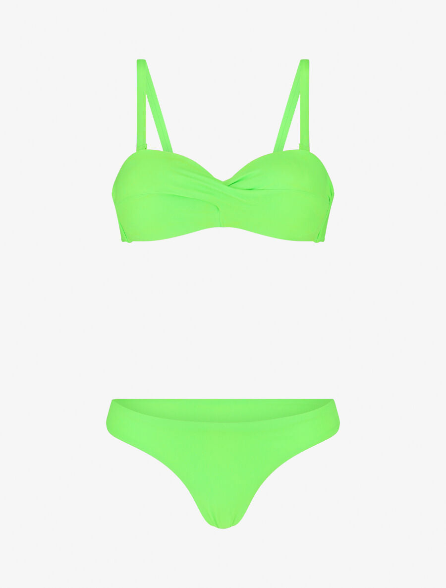 Bikini à balconnet et tanga uni - Vert fluo - 4