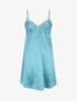 Nuisette unie à col V en dentelle effet satiné - Turquoise - 4