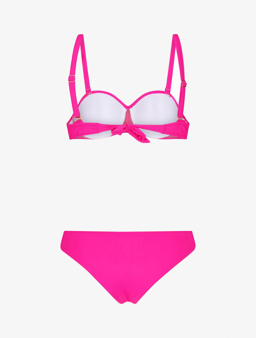 Bikini à balconnet et tanga uni - Rose fluo - 2