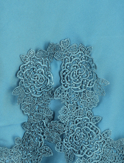 Nuisette satinée col en dentelle - Bleu canard - 3
