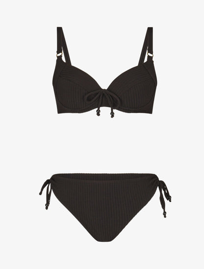 Bikini uni effet texturé - Noir - 1