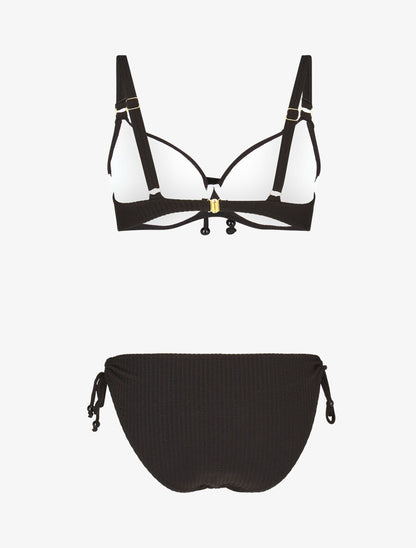 Bikini uni effet texturé - Noir - 2