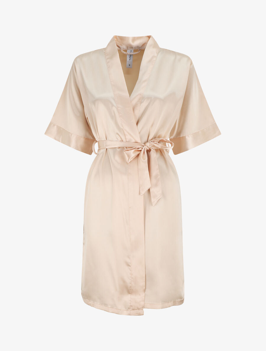 Ensemble kimono et nuisette satinés - Beige - 6