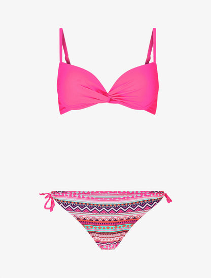 Bikini dépareillé à imprimé aztèque - Rose fluo - 4