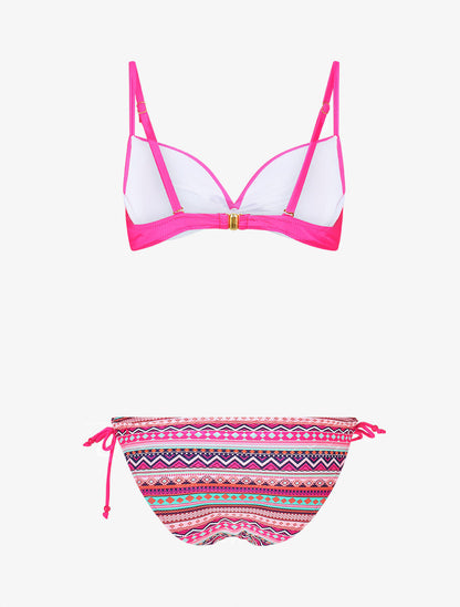 Bikini dépareillé à imprimé aztèque - Rose fluo - 2