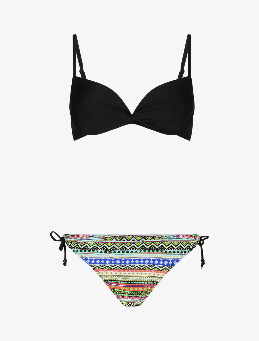 Bikini dépareillé à imprimé aztèque - Noir - 1