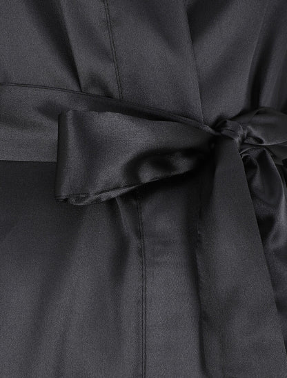 Ensemble kimono et nuisette satinés - Noir - 3