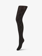Collants en voile à motif losanges - Noir - 1