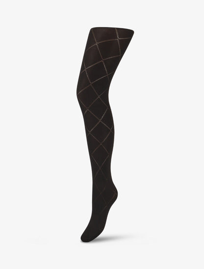 Collants en voile à motif losanges - Noir - 1