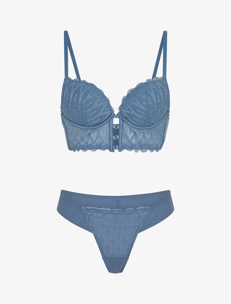 Ensemble soutien-gorge et tanga en dentelle - Bleu - 3
