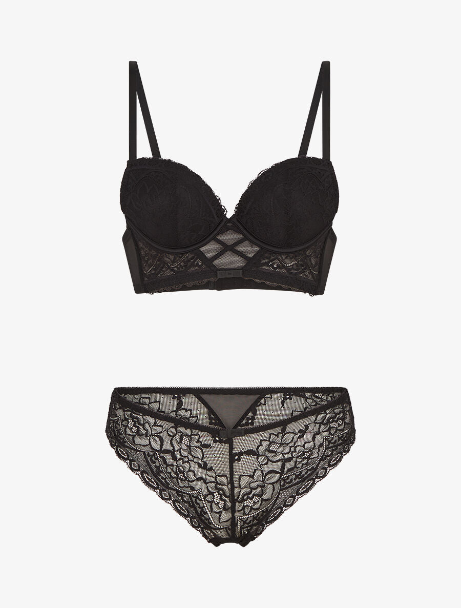 Ensemble soutien-gorge et culotte en dentelle - Noir - 3