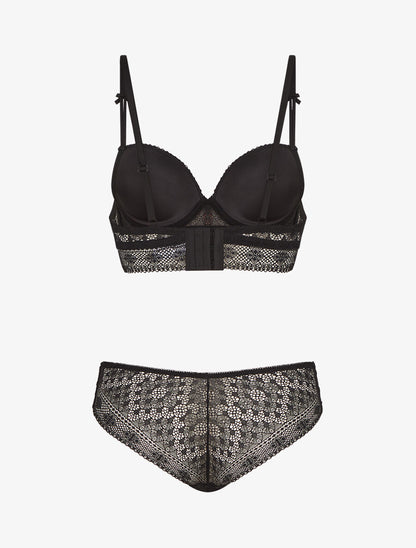 Ensemble soutien-gorge et culotte et bijoux strassé - Noir - 2