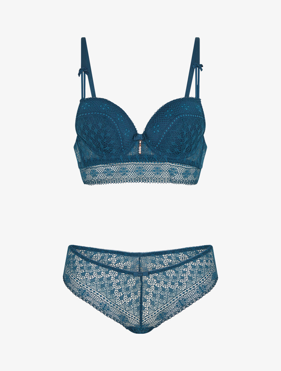 Ensemble soutien-gorge et culotte et bijoux strassé - Bleu canard - 1