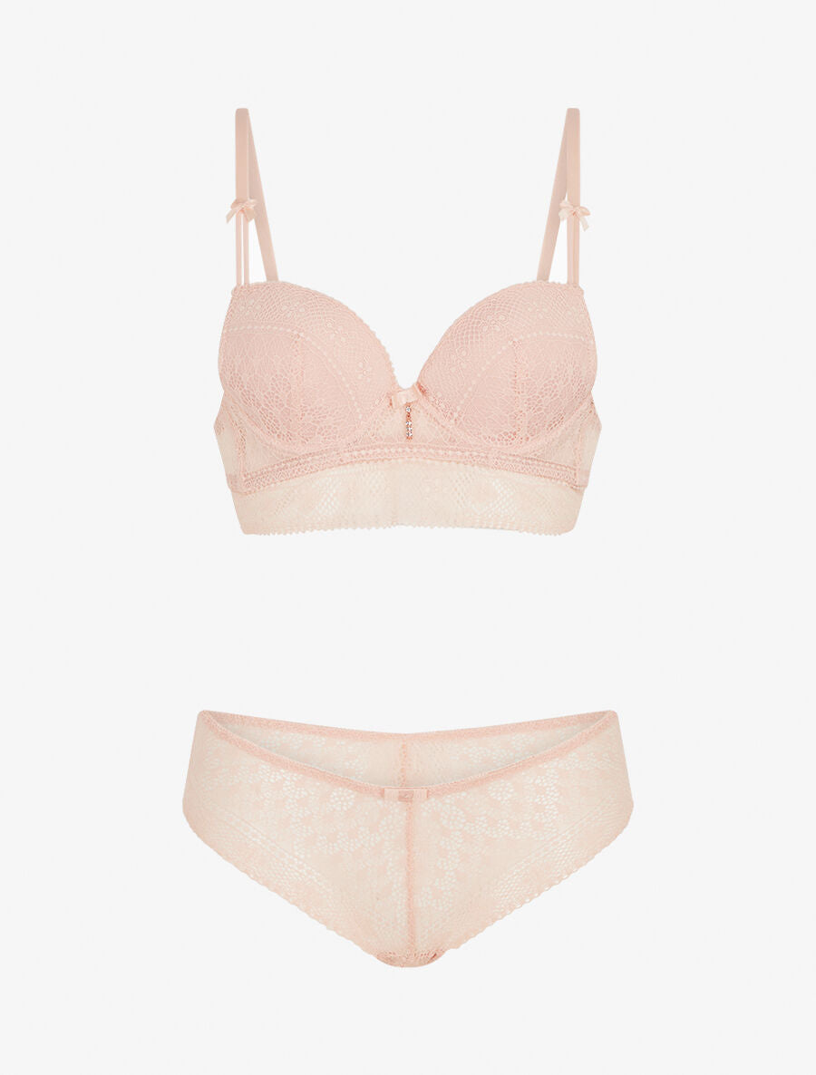 Ensemble soutien-gorge et culotte et bijoux strassé - Rose - 1
