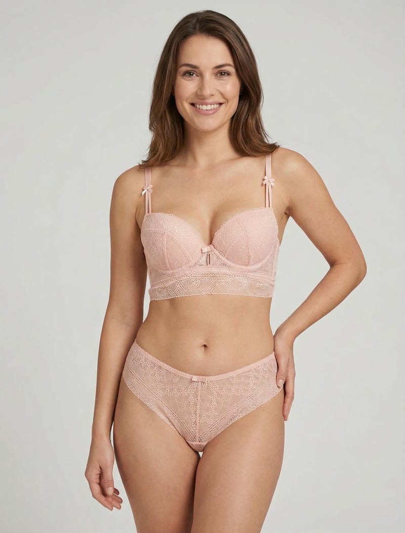 Ensemble lingerie push-up strassé - Rose