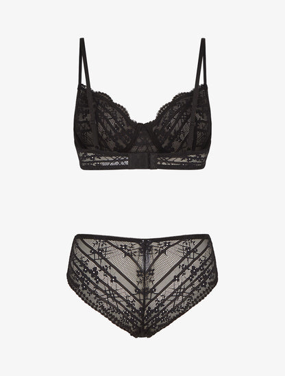 Ensemble soutien-gorge et culotte à bijoux arbre strassé - Noir - 2