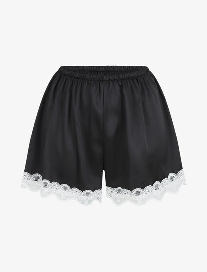 Ensemble caraco et short de pyjama satiné - Noir - 4