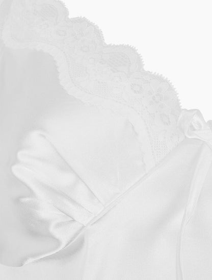 Ensemble caraco et short de pyjama satiné - Blanc - 3