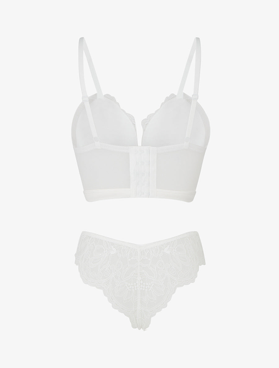 Ensemble lingerie style corset à dentelle fleurie - Blanc - 2