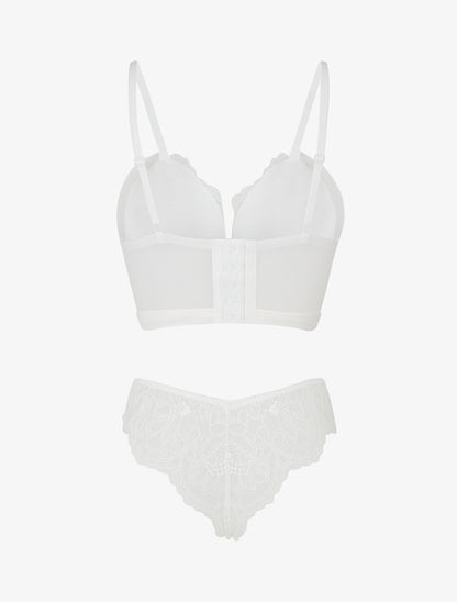 Ensemble lingerie style corset à dentelle fleurie - Blanc - 2