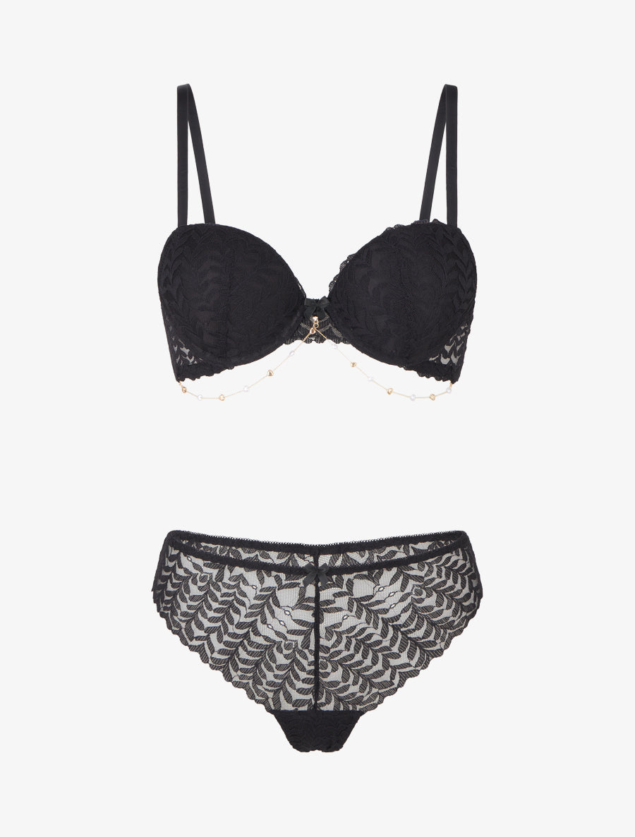 Ensemble lingerie à bijou coeurs - Noir - 1