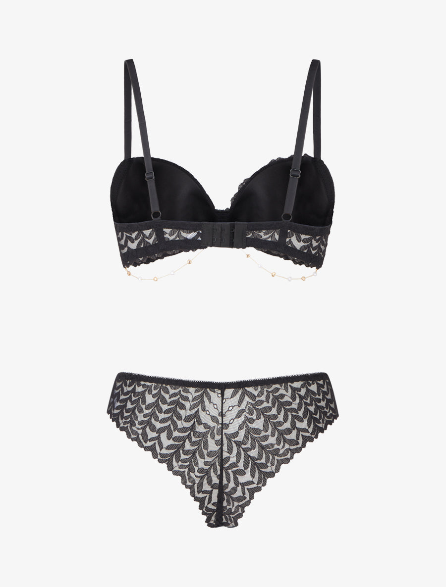 Ensemble lingerie à bijou coeurs - Noir - 2