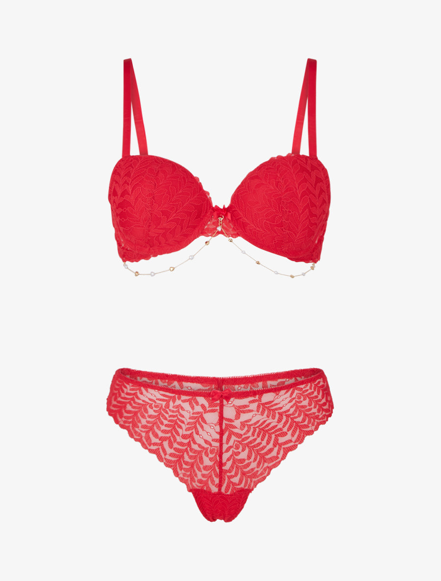 Ensemble lingerie à bijou coeurs - Rouge - 1