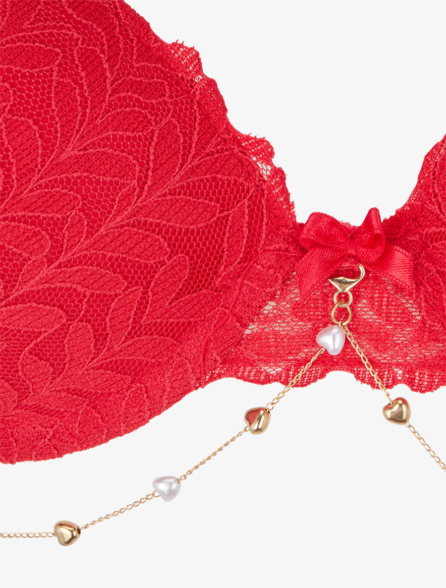 Ensemble lingerie à bijou coeurs - Rouge - 3